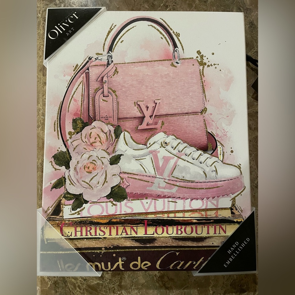 OLIVER ART REMEDY NWT Fashionable Glitter Handbag Sneaker Books Canvas Wall Art - Picture 3 of 12